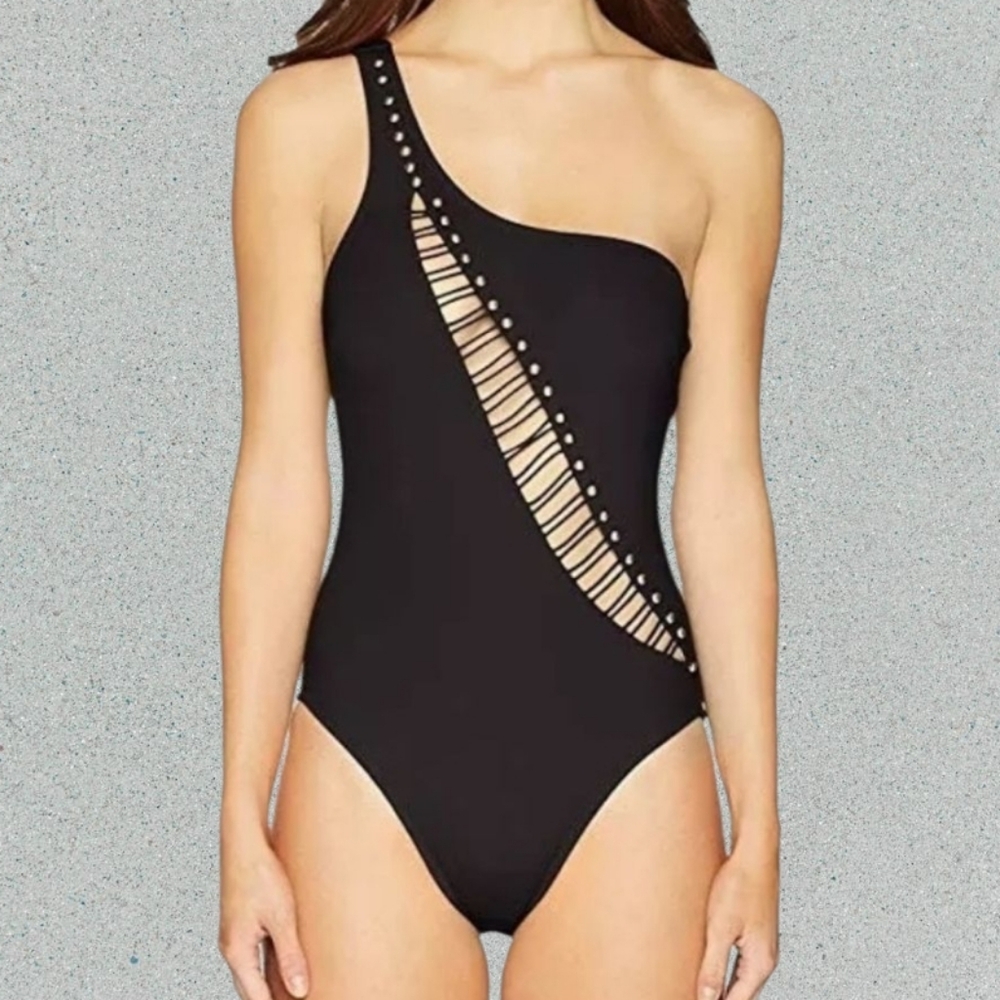 Kennth Cole Elegant Black One-Shoulder Swimsuit Xl